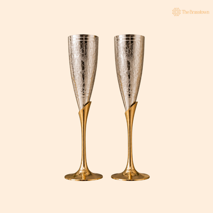Brass Wine Glass Set of 2 – Handcrafted Traditional Peetal Goblet Glasses for Home, Royal Dining Décor &amp; Gifting 9.5 Inch