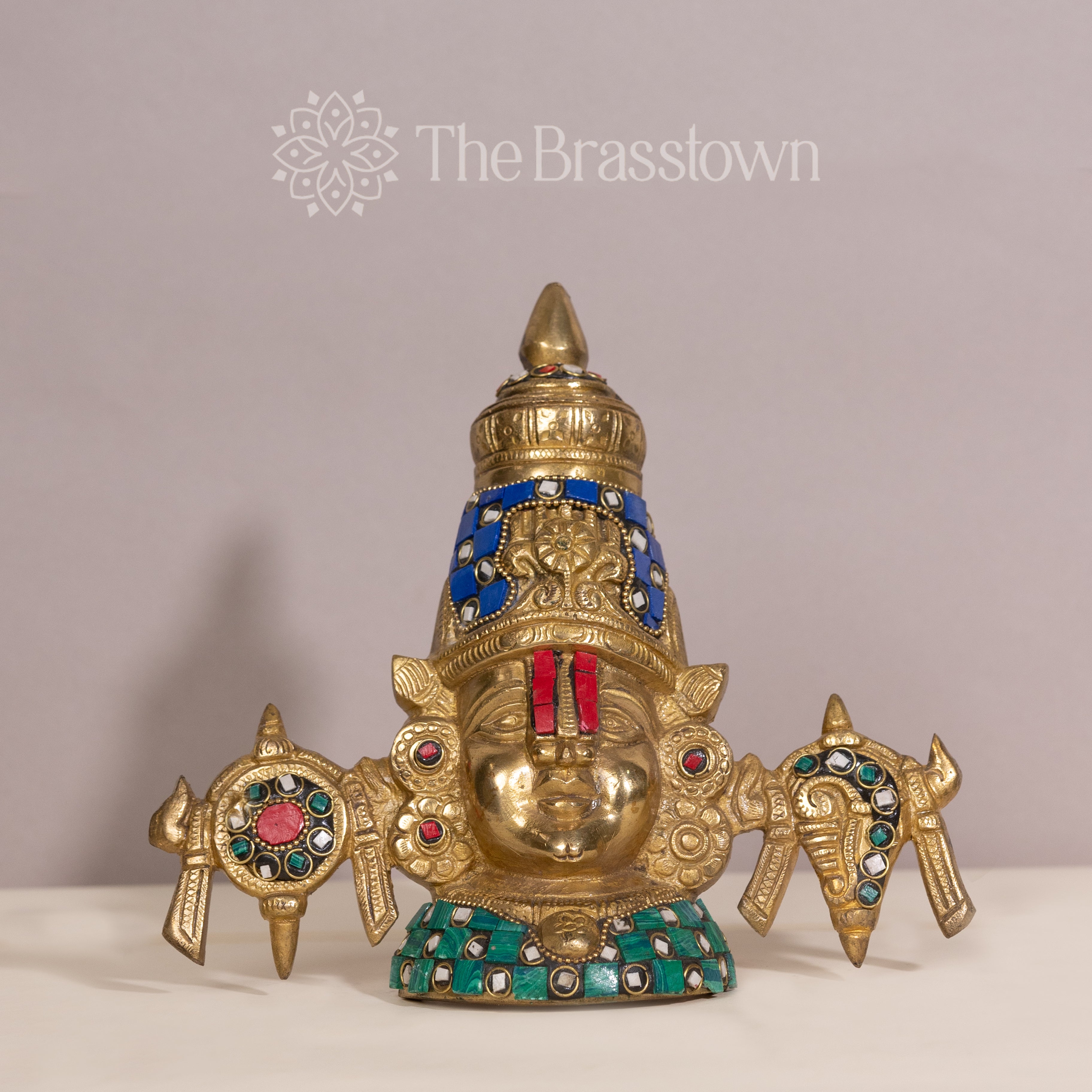Brass Tirupati Balaji Bust with Stonework Wall Hanging Decorative Showpiece