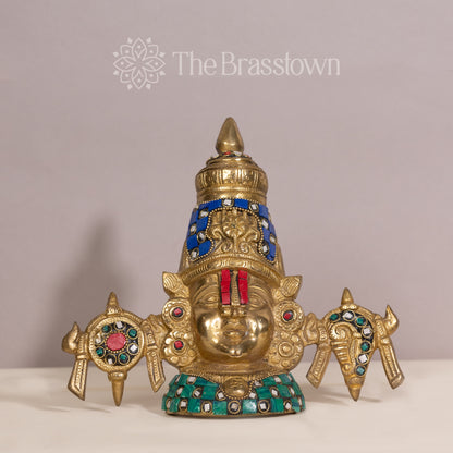 Brass Tirupati Balaji Bust with Stonework Wall Hanging Decorative Showpiece