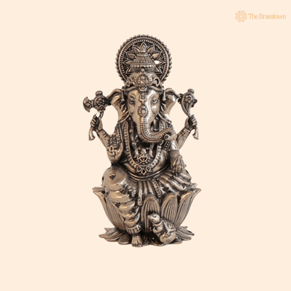 Brass Ganesh with Mushak 2.5 Inch front view – pure brass handcrafted India