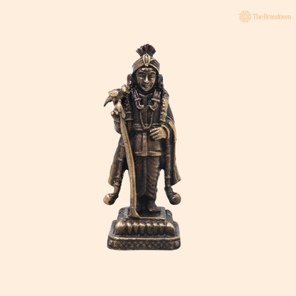 Brass Small Subramanya Murugan Kartikeya Idol – Handcrafted Subrahmanya Skanda Kumaraswamy Murti for Puja &amp; Home Mandir 2 Inch