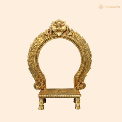 Brass Chowki with Prabhavali 14.5 Inch front view – pure brass handcrafted India