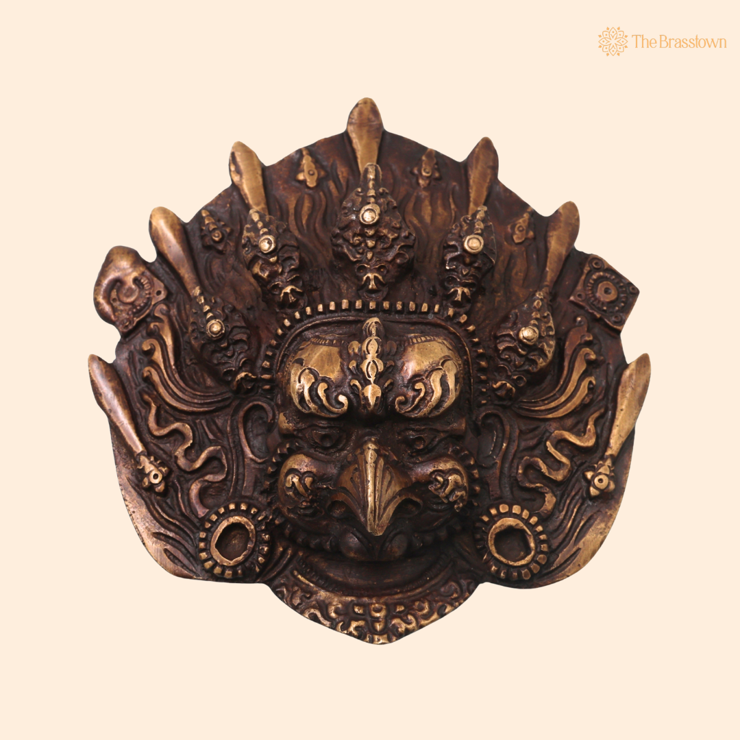 Brass Garuda Face Sculpture Wall Hanging – Handcrafted Vishnu Vahana Garuda Mask for Temple, Home Mandir, Spiritual Décor &amp; Gifting 5 Inch
