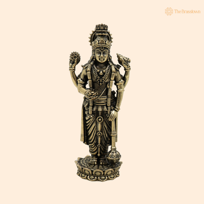 Brass Vishnu Idol 6.5 Inch front view – pure brass handcrafted India