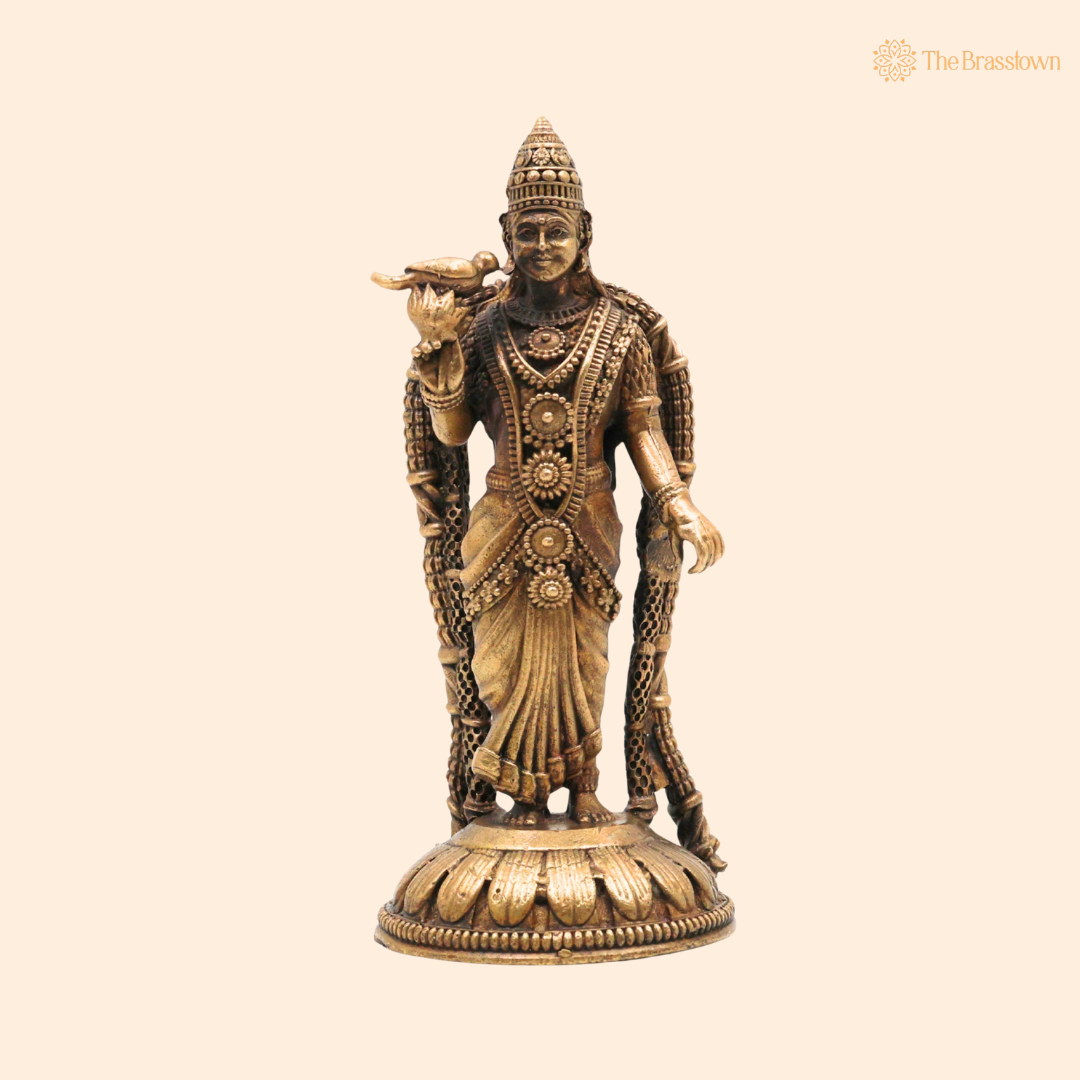 Brass Meenakshi Idol 3.5 Inch front view – pure brass handcrafted India