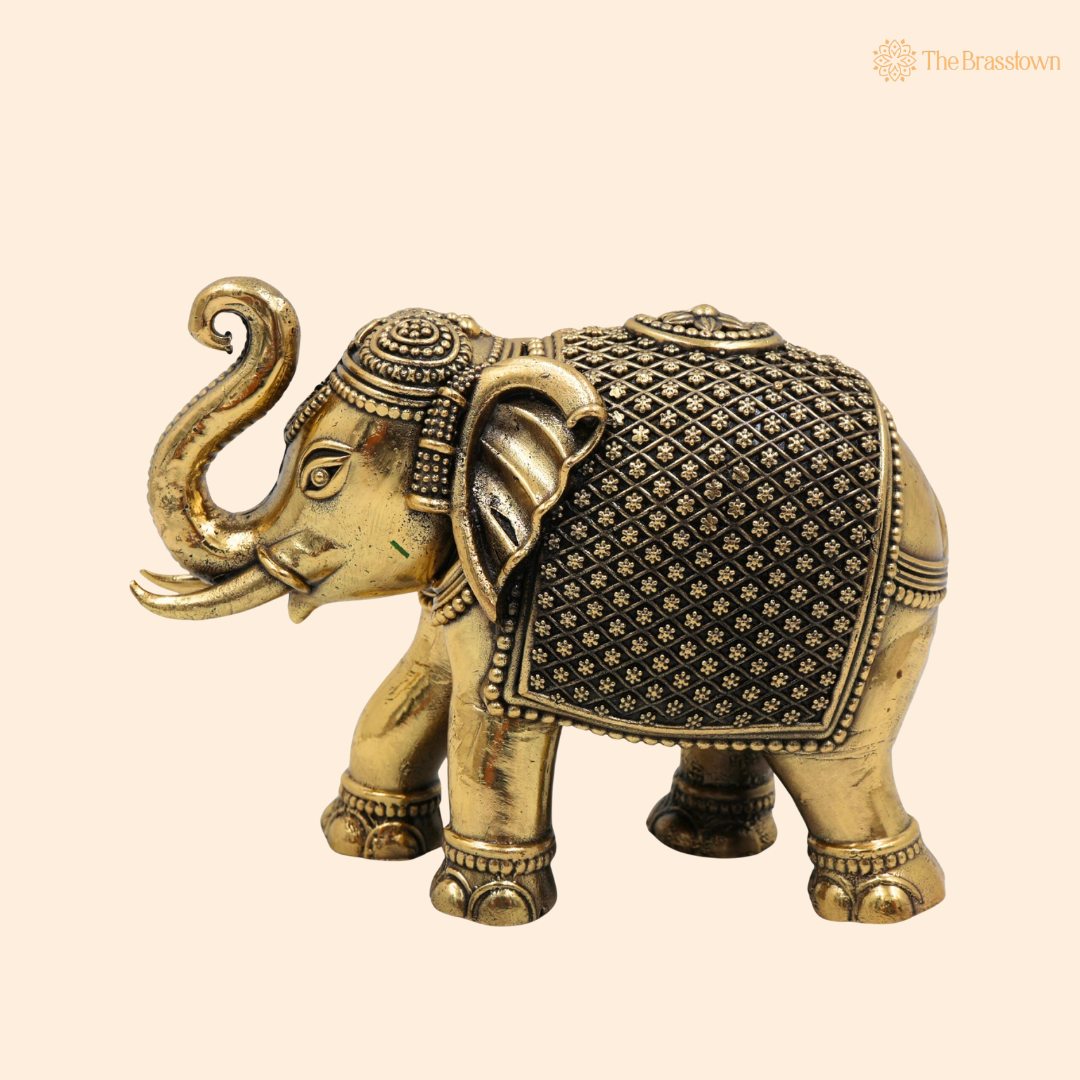 Brass Small Elephant Idol 2 Inch front view – pure brass handcrafted India