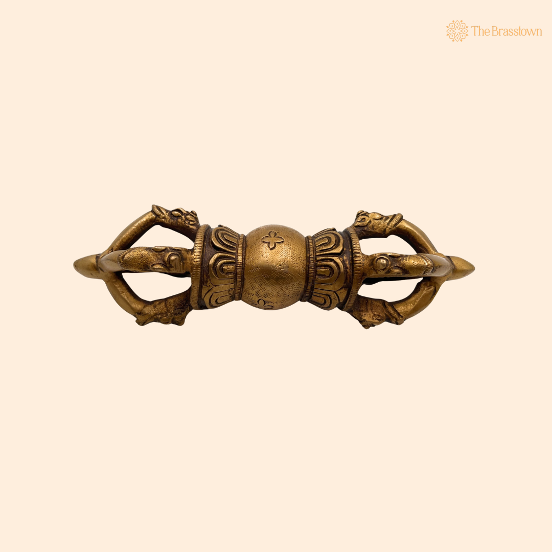 Handcrafted Brass Dorje / Vajra Idol – Tibetan Thunderbolt Scepter for Puja &amp; Spiritual Décor 7 Inch