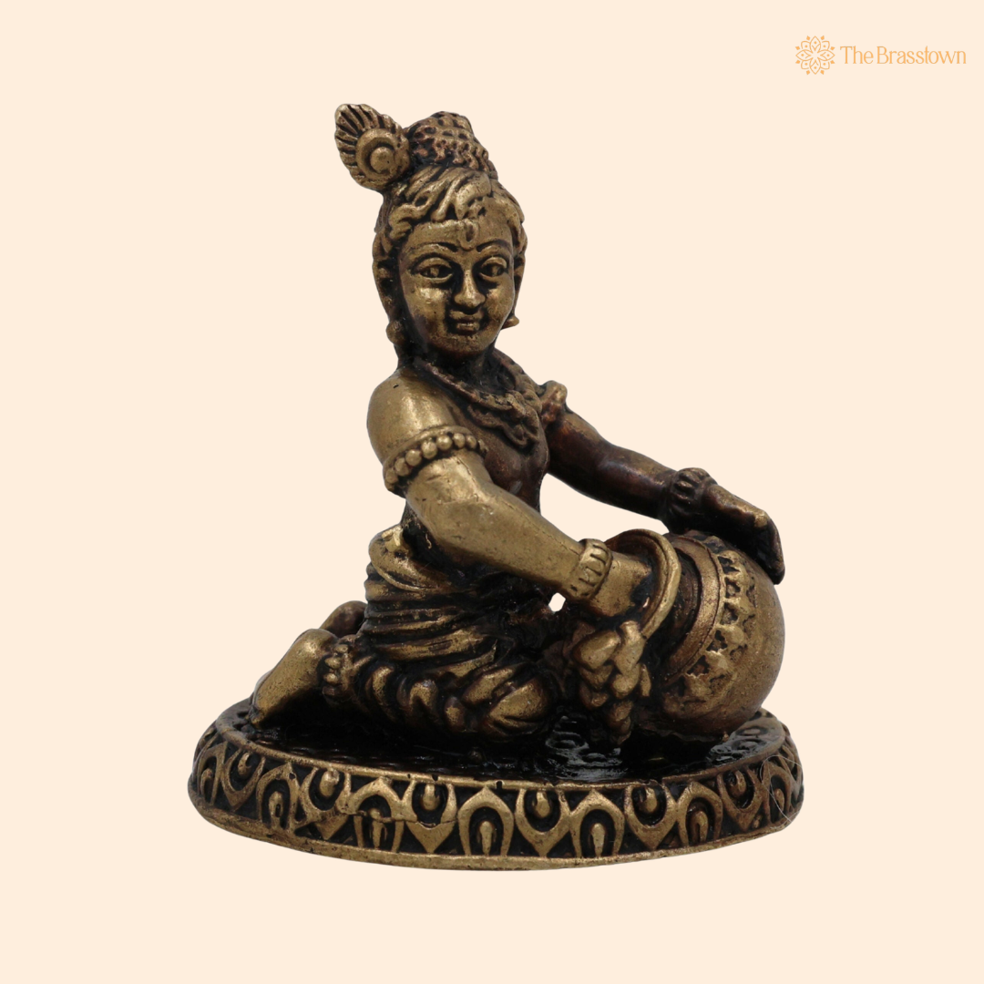Brass Bal Krishna Idol 2 Inch front view – pure brass handcrafted India