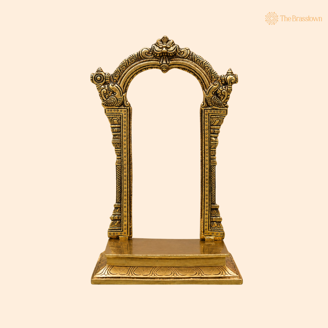 Brass Traditional Makara Torana Arch Standi – Makara Torana Arch Stand for Idols &amp; Home Temple Pooja 12 Inch