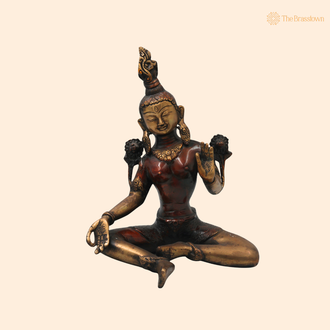 Brass Sitting Tara Devi Idol – Handcrafted Traditional Unique Style Tara Maa Murti for Pooja, Home Mandir, Spiritual Décor &amp; Gifting 11 Inch