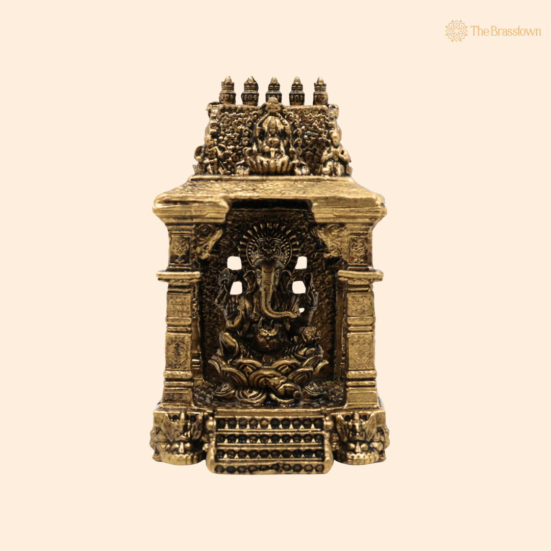 Handcrafted Brass Ganpati Bappa Idol 3 Inch front view – pure brass handcrafted India