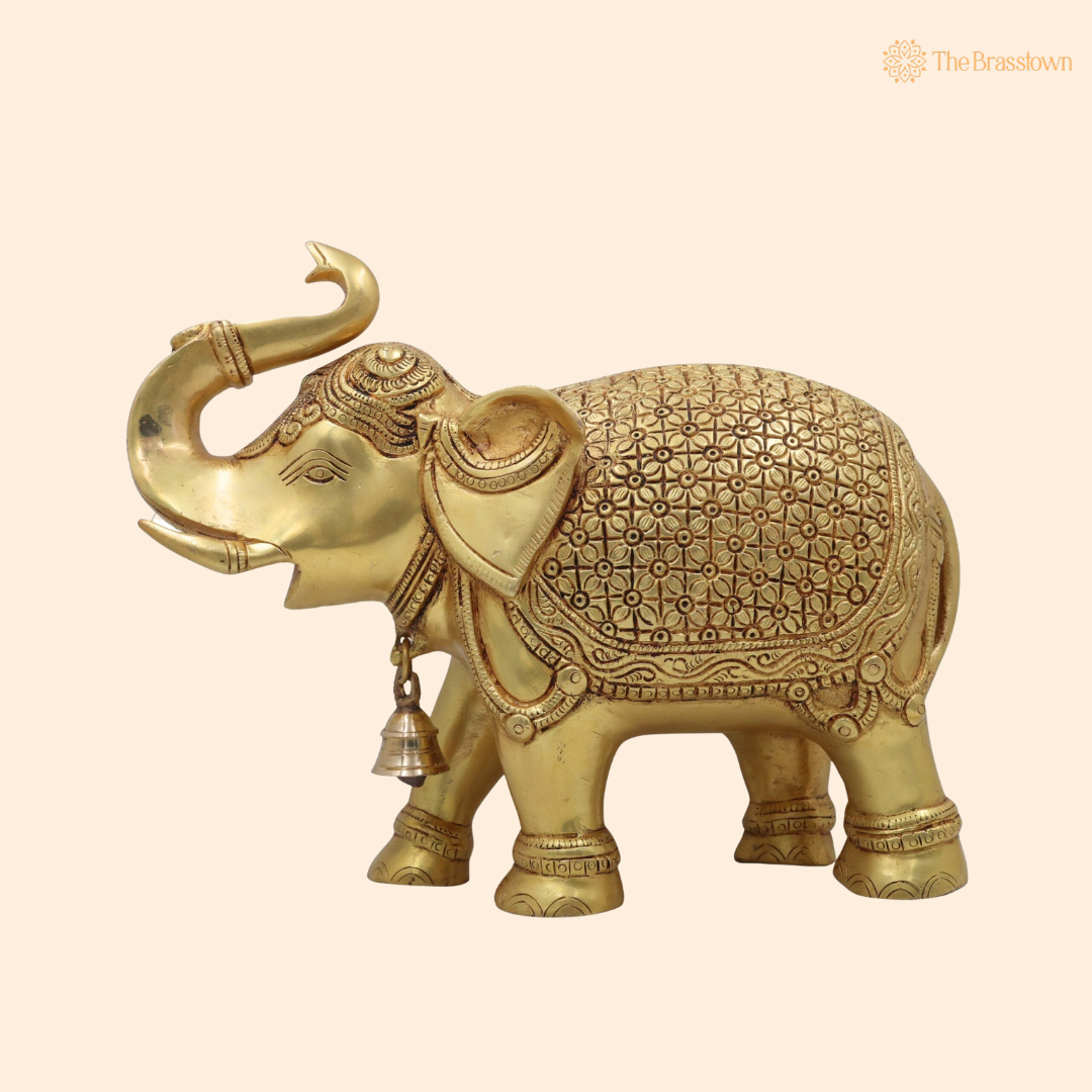 Brass Gaja Hathi Elephant Idol 9.5 Inch front view – pure brass handcrafted India