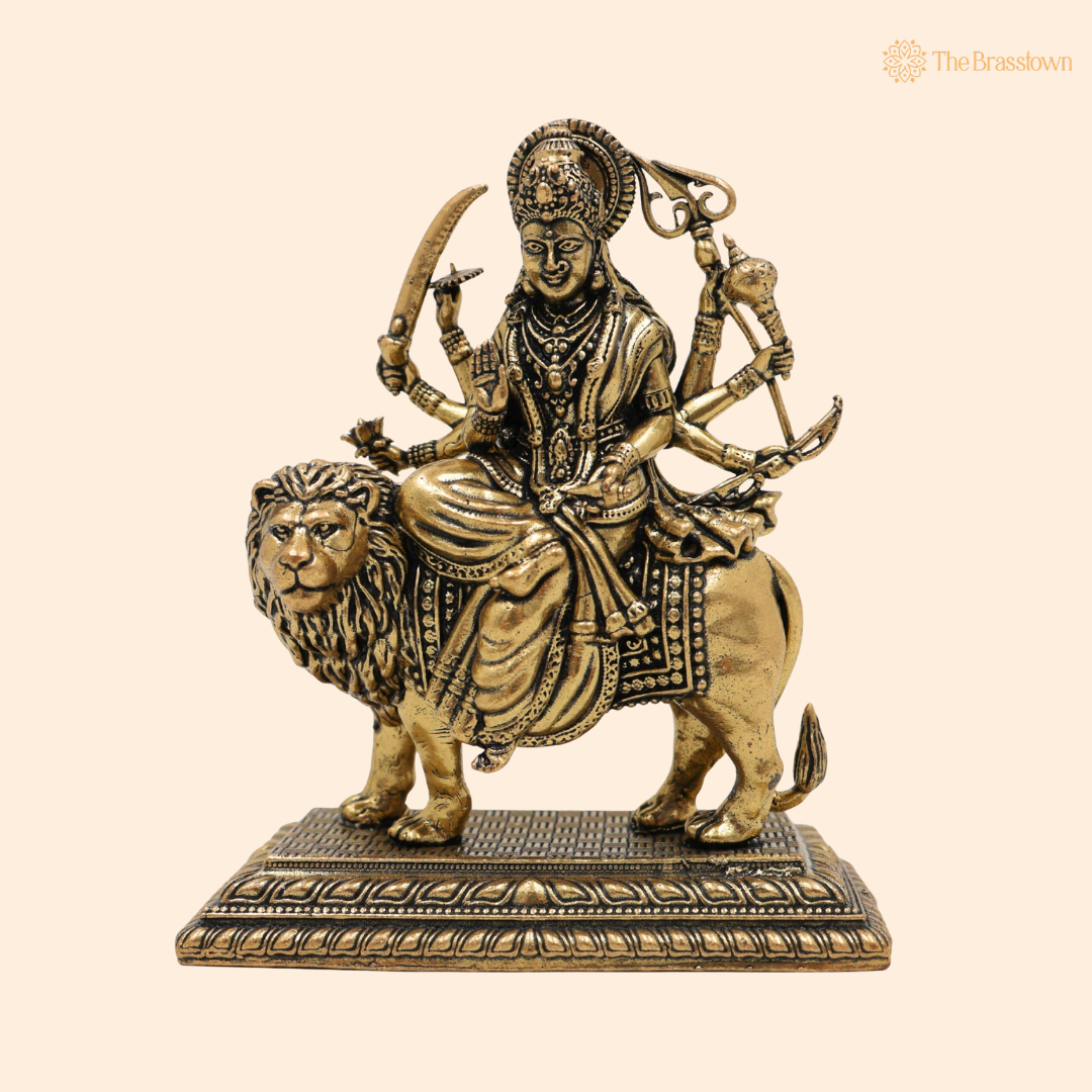 Brass Durga Maa Idol 4 Inch front view – pure brass handcrafted India