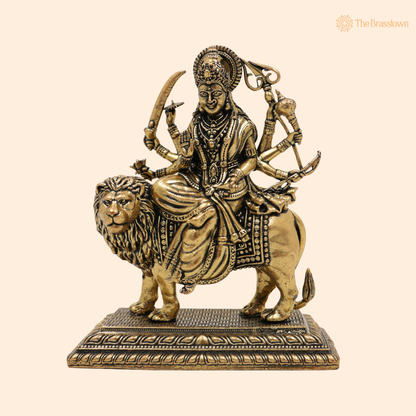 Brass Durga Maa Idol 4 Inch front view – pure brass handcrafted India