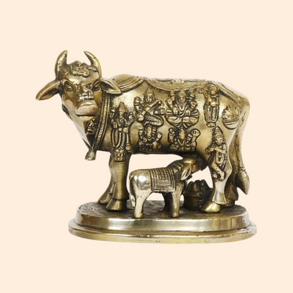 Handcrafted Brass Kamdhenu Cow with 5 Inch front view – pure brass handcrafted India
