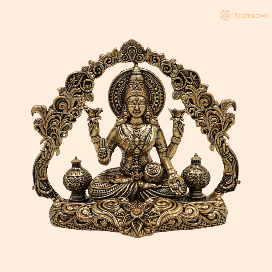 Brass Sitting Mahalakshmi Idol 3.5 Inch front view – pure brass handcrafted India