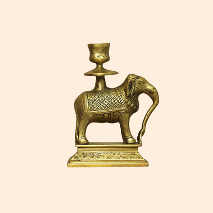 Handcrafted Brass Yali Candle Stand 5.5 Inch front view – pure brass handcrafted India