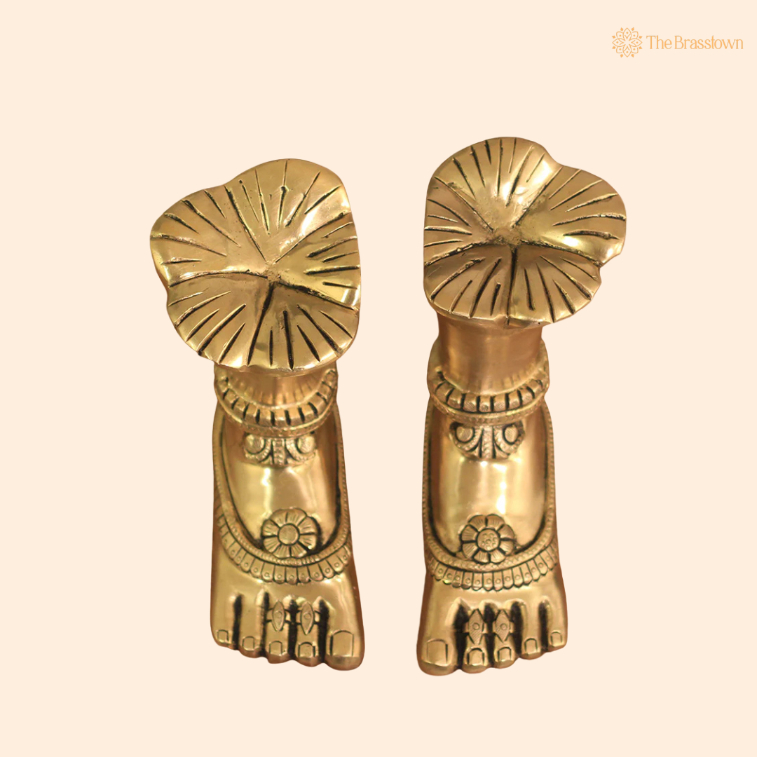 Handcrafted Brass Divine Feet of 5 Inch front view – pure brass handcrafted India