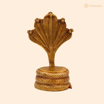 Brass Sheshnag Singhasan with Five 10.5 Inch front view – pure brass handcrafted India