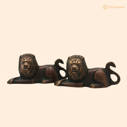 Handcrafted Brass Lion Set of 2 Simha Idol - Handcrafted Vastu Pooja Home Decor Gift Statue 1.5 Inch