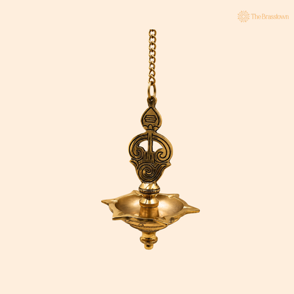 Hanging Brass Murugan Lamp Pooja Diya – Traditional Peetal Thooku Vilakku Deepam for Temple, Home Mandir &amp; Spiritual Décor 22.5 Inch