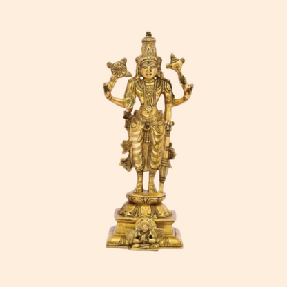 Handcrafted Brass Vishnu Idol 9 Inch front view – pure brass handcrafted India