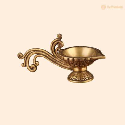 Brass Diya Oil Lamp with 9 Inch front view – pure brass handcrafted India