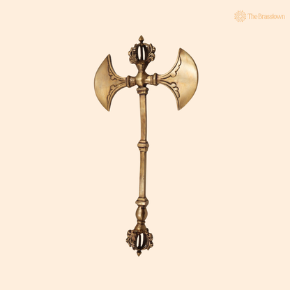 Brass Parashu / Dorje Axe 8 Inch front view – pure brass handcrafted India