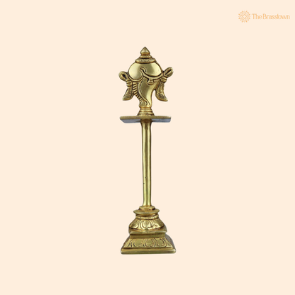Brass Shankha Stand – Peetal Vishnu Symbol Balaji Shankh Figurine for Pooja, Home Temple &amp; Spiritual Décor 5 Inch