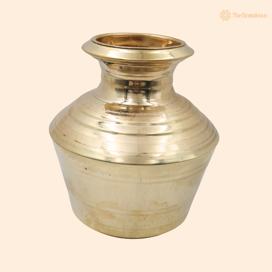 Unique Brass Water Pot Kalash Jal Patra For Pooja – Traditional Pital Gangajali Kamandal for Puja, Ganga Jal Storage, Rishi Muni Kalash &amp; Hindu Rituals 10 Inch