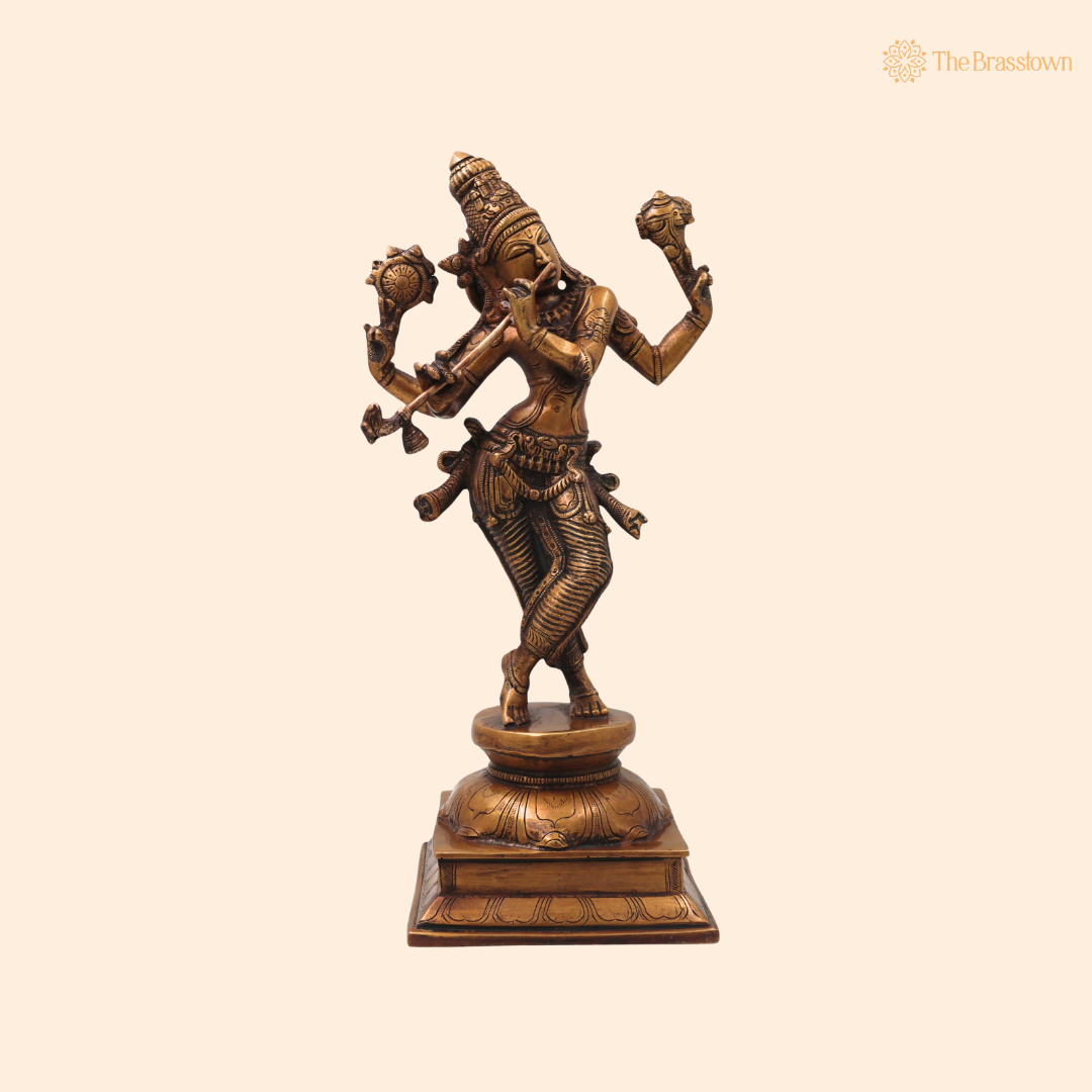 Brass Krishna Idol – Handcrafted Chola Style Venugopala Govinda Murti for Pooja, Home Mandir, Décor &amp; Spiritual Gifting 15 Inch