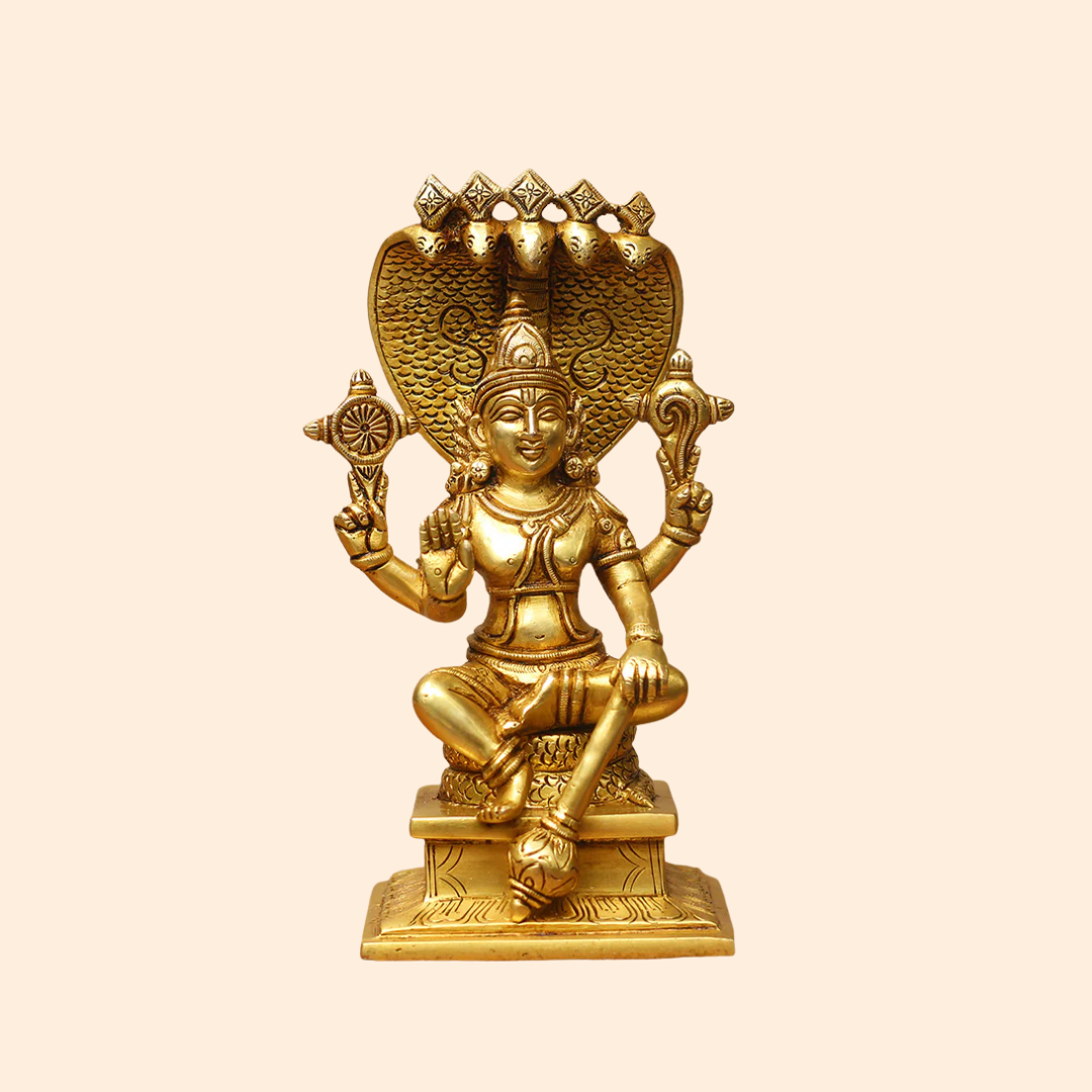 Handcrafted Brass Vishnu Sitting Idol 10 Inch front view – pure brass handcrafted India