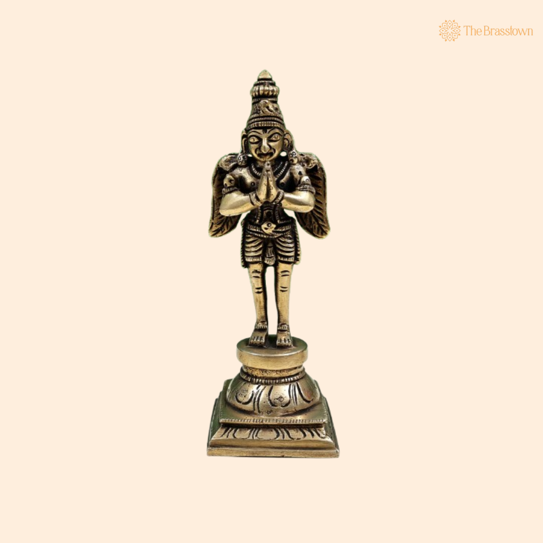 Handcrafted Brass Garuda Idol – A Symbol of Devotion and Divine Protection 6 Inch