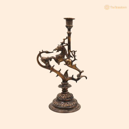 Brass Yali Candle Holder Stand 13 Inch front view – pure brass handcrafted India