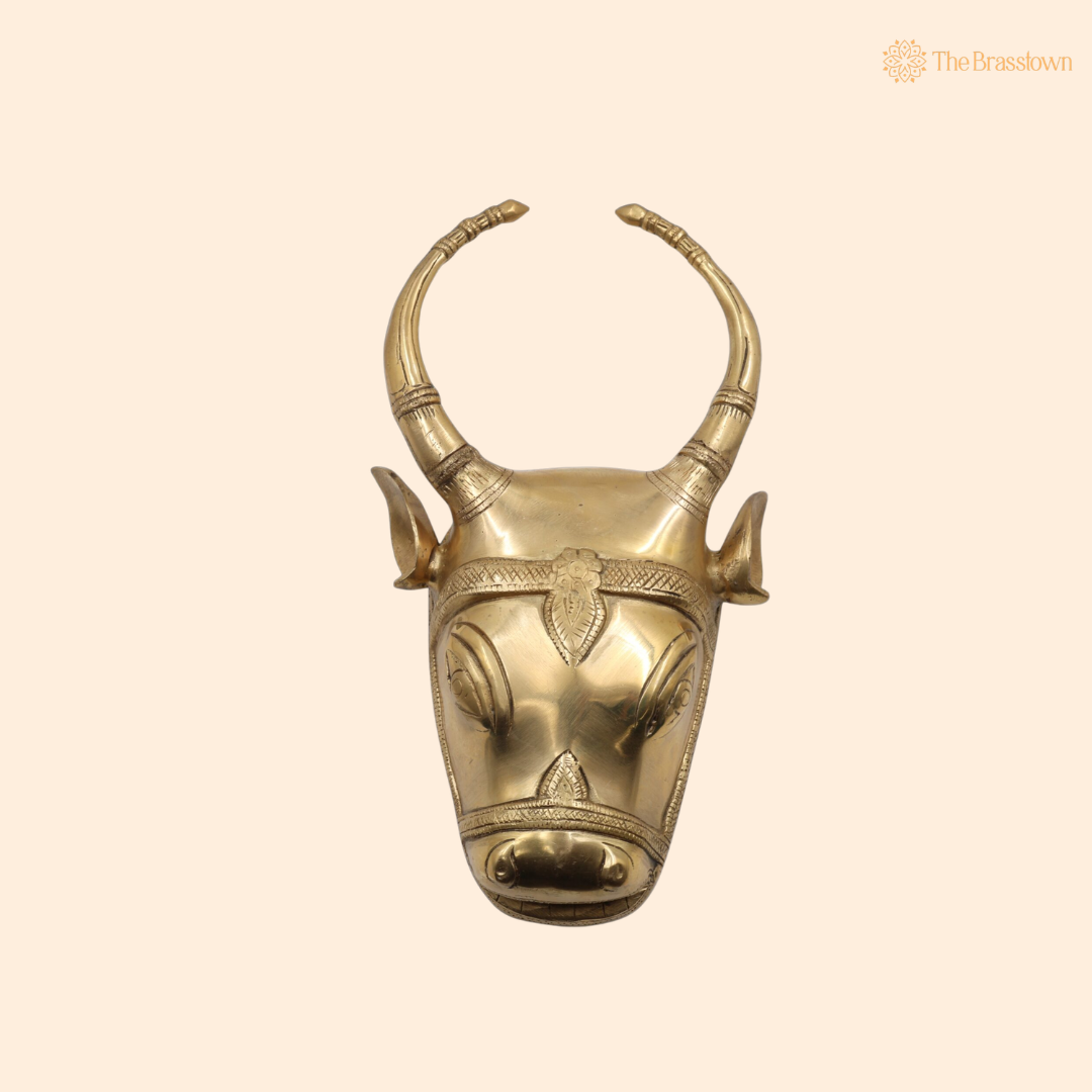Brass Nandi Bull Face Wall 13 Inch front view – pure brass handcrafted India