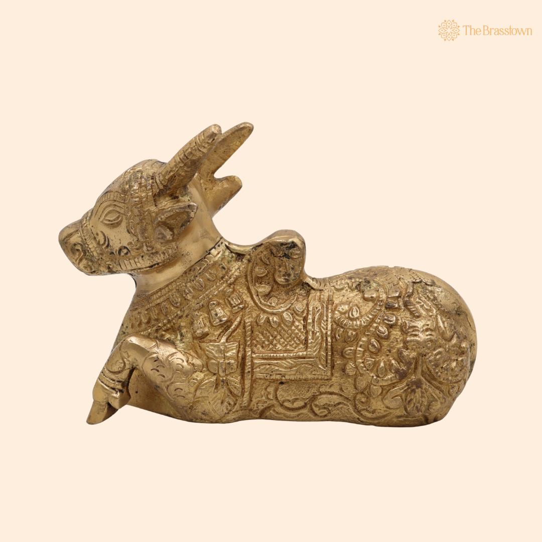 Brass Nandi Idol 4 Inch front view – pure brass handcrafted India