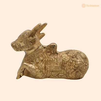 Brass Nandi Idol 4 Inch front view – pure brass handcrafted India