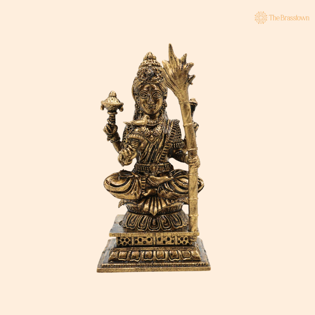 Brass Handcrafted Sitting Kamakshi Idol – Raja Rajeshwari Murti (Vigraham/Pratima) for Puja, Home Mandir, Décor &amp; Gifting 4 Inch