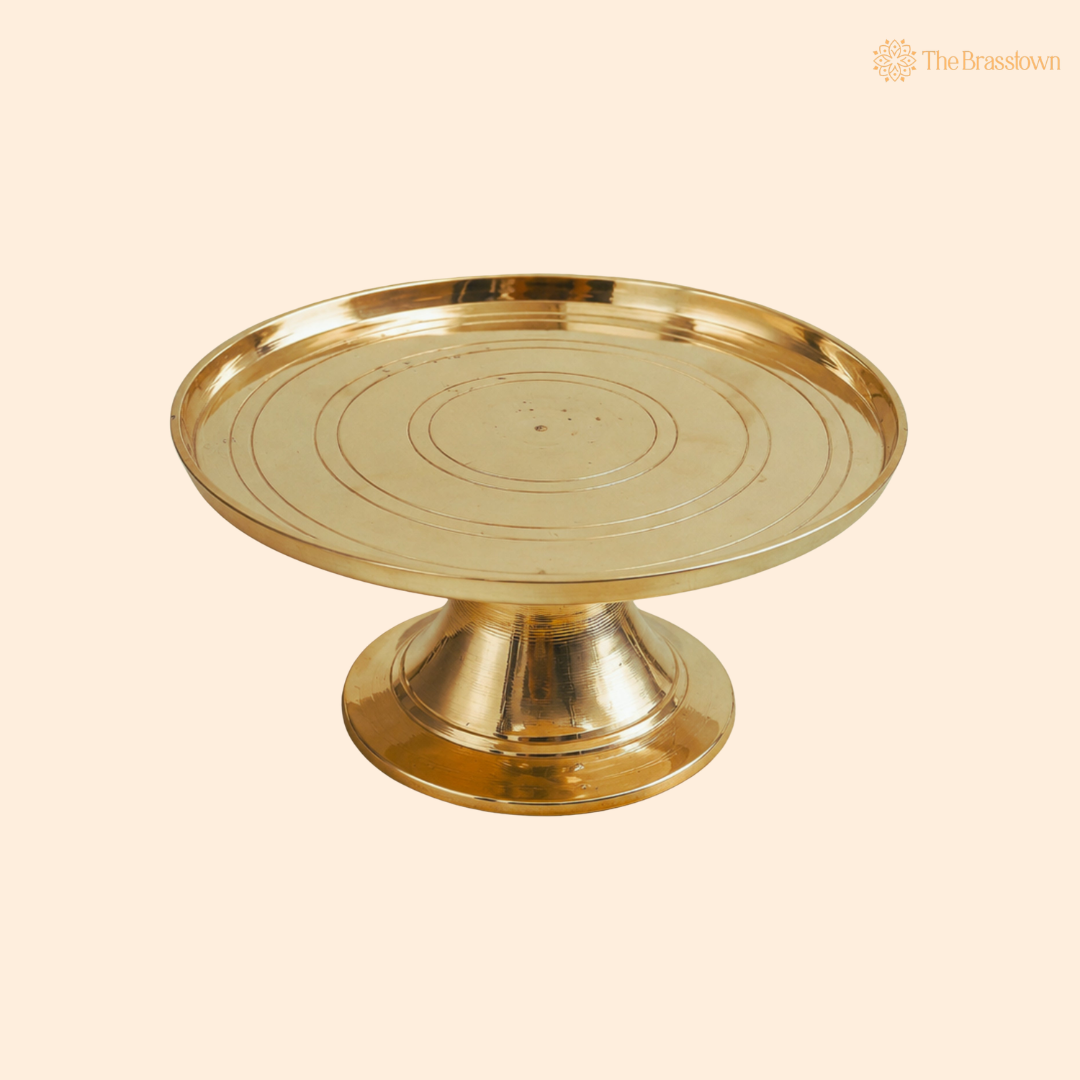 Brass Round Pooja Stand Chowki – Traditional Peetham Singhasan Circular Idol Display Base for God Idols, Diya, Urli &amp; Temple Décor 3 Inch
