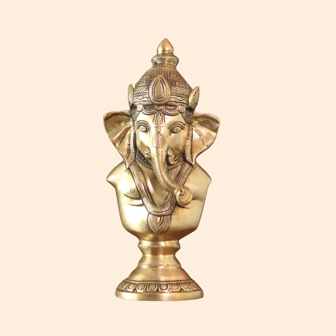 Handcrafted Brass Ganesha Trophy 10 Inch front view – pure brass handcrafted India