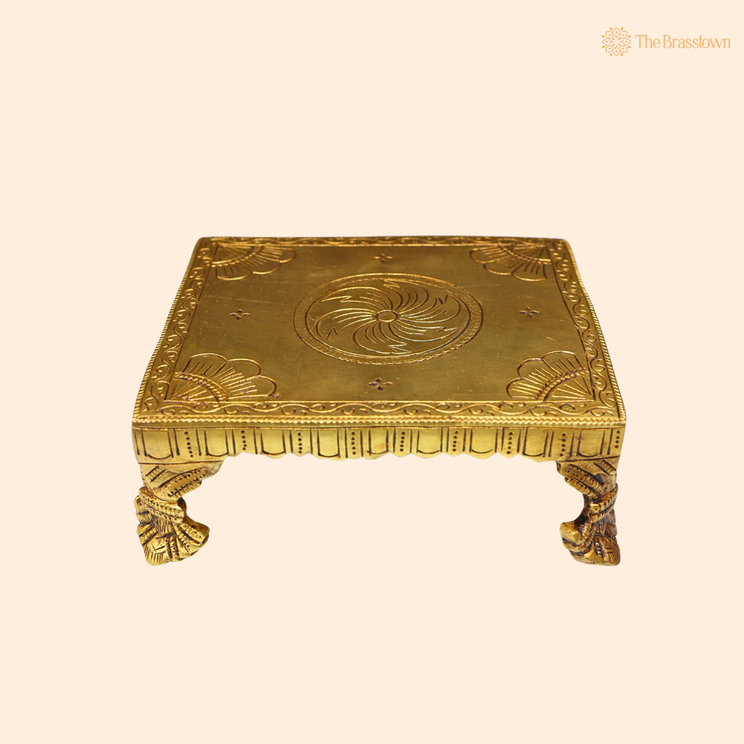 Brass Pooja Chowki / Peetha 2 Inch front view – pure brass handcrafted India