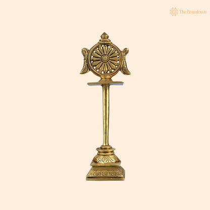 Brass Sudarshan Chakra Stand – Peetal Vishnu Symbol Balaji Sudarshan Chakra Figurine for Pooja, Home Temple &amp; Spiritual Décor 5 Inch
