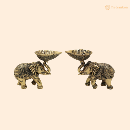 Brass Handcrafted Elephant Diya 3 Inch front view – pure brass handcrafted India