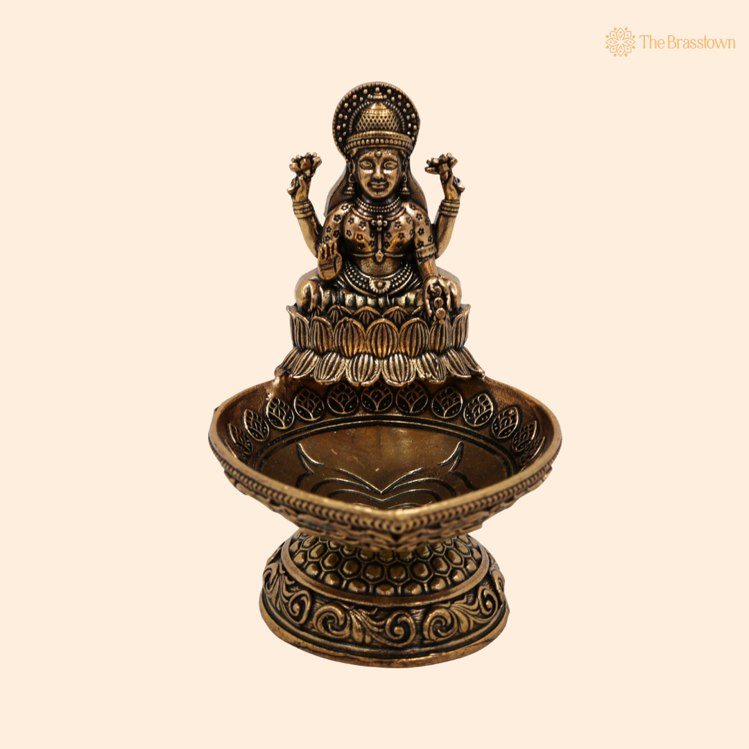 Brass Lakshmi Deepam 3.5 Inch front view – pure brass handcrafted India