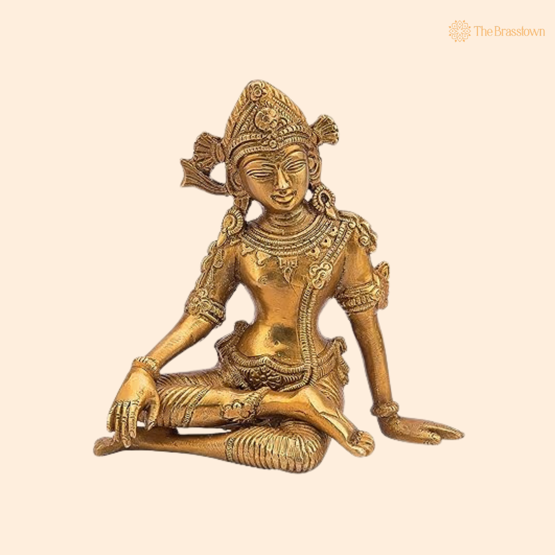 Antique Brass Lord Indra Statue 6 Inch front view – pure brass handcrafted India