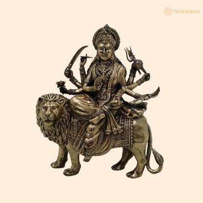 Brass Durga Maa Sherawali Idol 5.5 Inch front view – pure brass handcrafted India