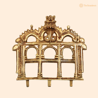 Brass Prabhavali Makara Torana Arch 10.5 Inch front view – pure brass handcrafted India