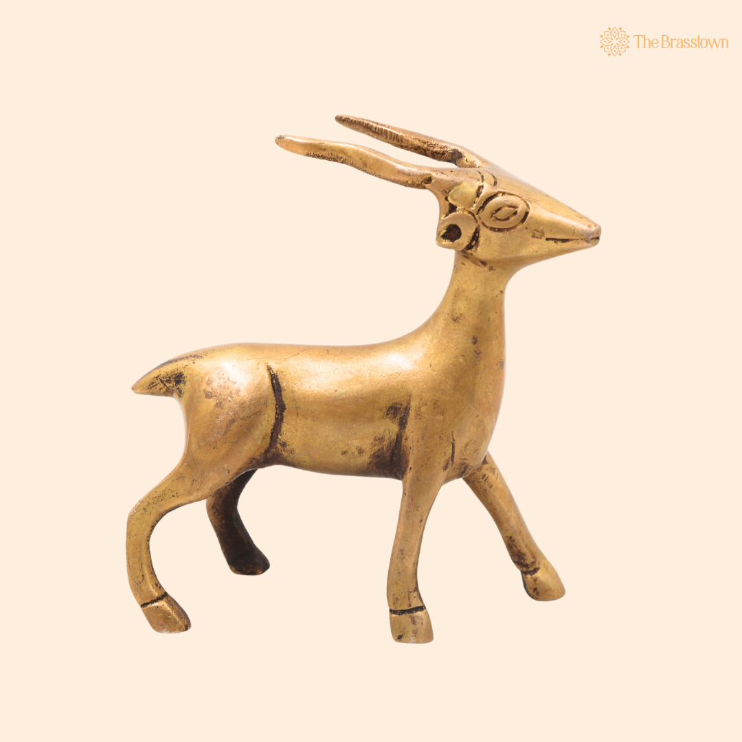Handcrafted Brass Deer Idol – Decorative Deer Showpiece for Home, Office &amp; Table Décor 4 Inch