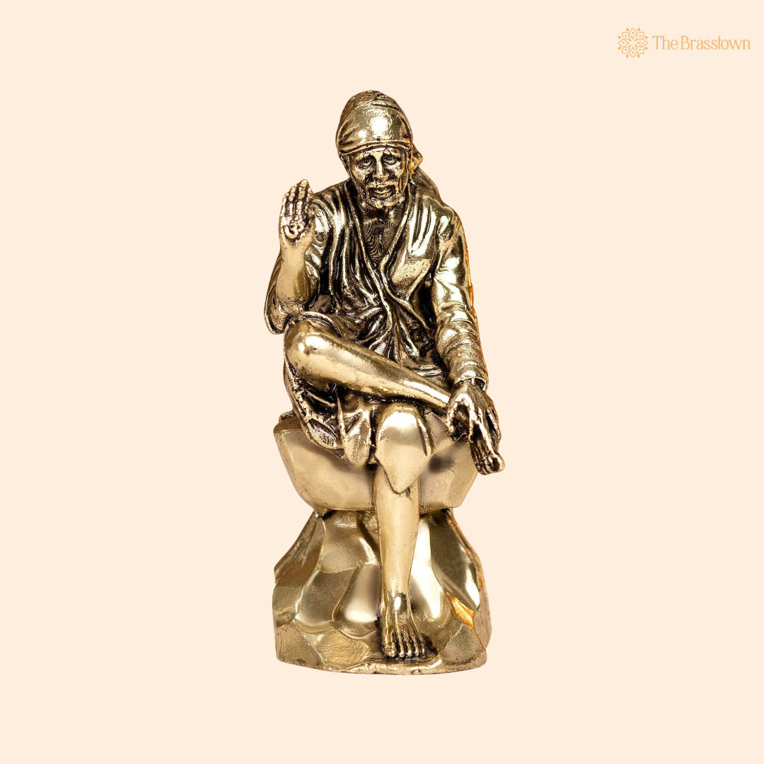 Brass Sai Baba Idol 5 Inch front view – pure brass handcrafted India