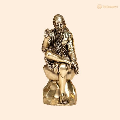 Brass Sai Baba Idol 5 Inch front view – pure brass handcrafted India